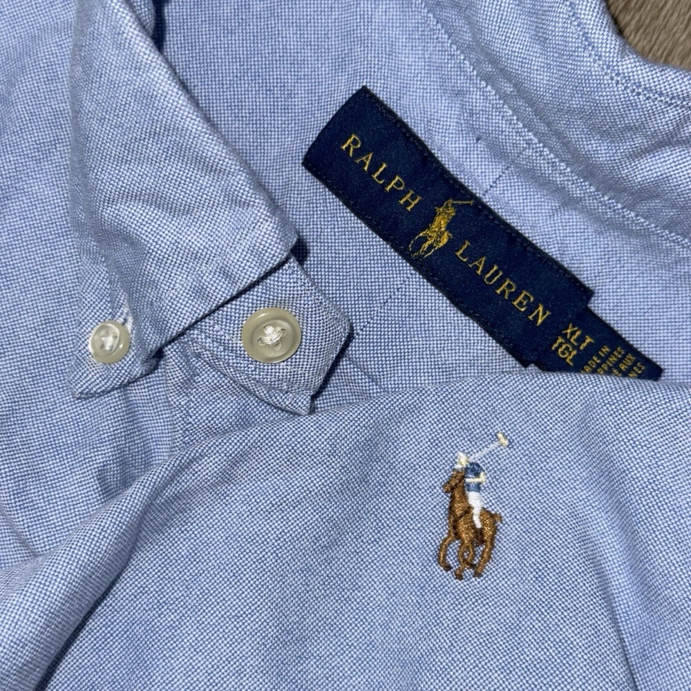 Polo Ralph Lauren Long Sleeve Button Down Oxford Shirt Men's XLT Solid Blue